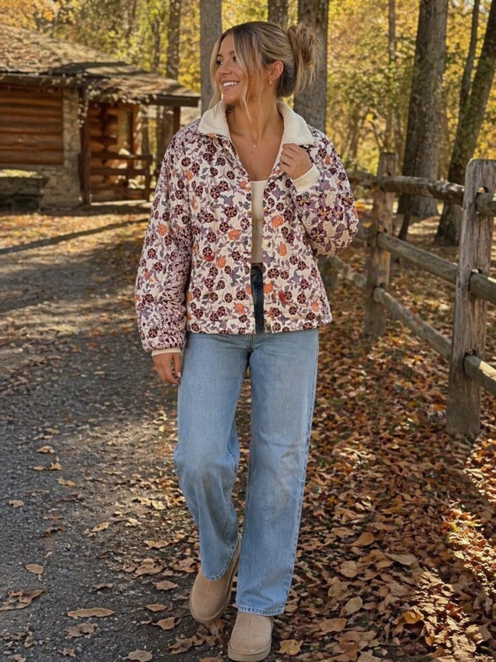 Saturday Sunday Anthro Quilted Jacket XS Floral Sherpa Lined Boho